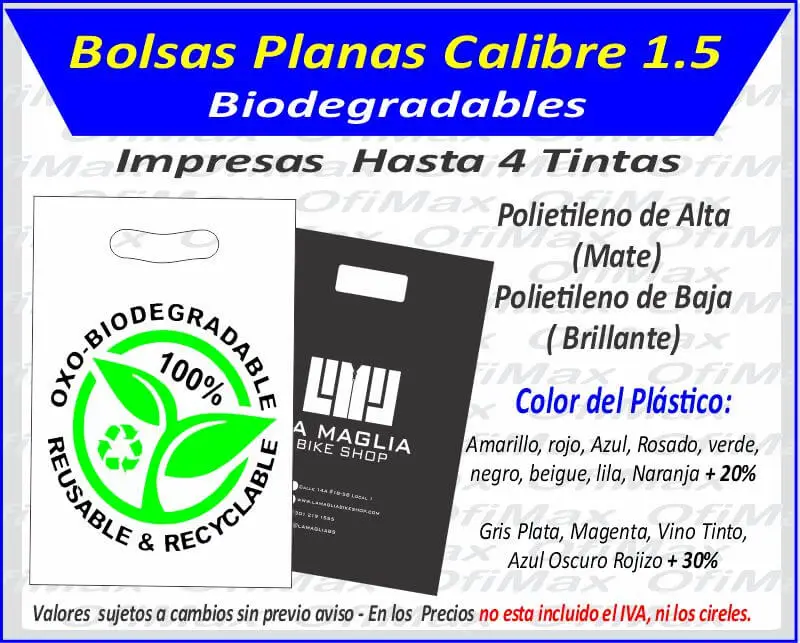 bolsas plasticas planas  biodegradables calibre 2